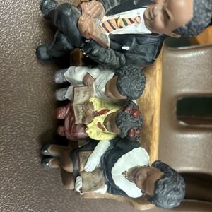 Vintage 5" African American Family On Church Pew Ceramic, Father Mother Daughter
